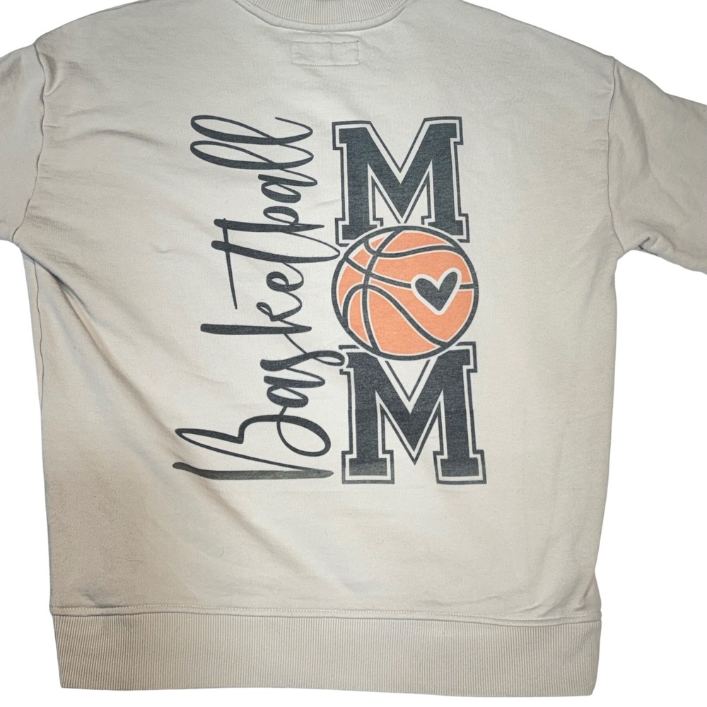 Edgar + Ash Basketball Mom Sweatshirt Size Medium Natural Tan Pullover